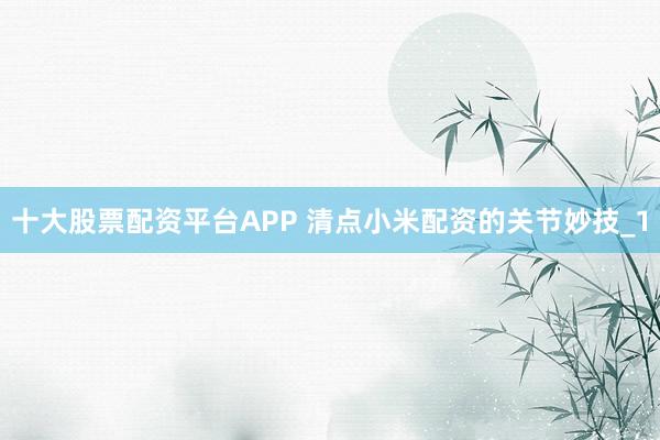 十大股票配资平台APP 清点小米配资的关节妙技_1